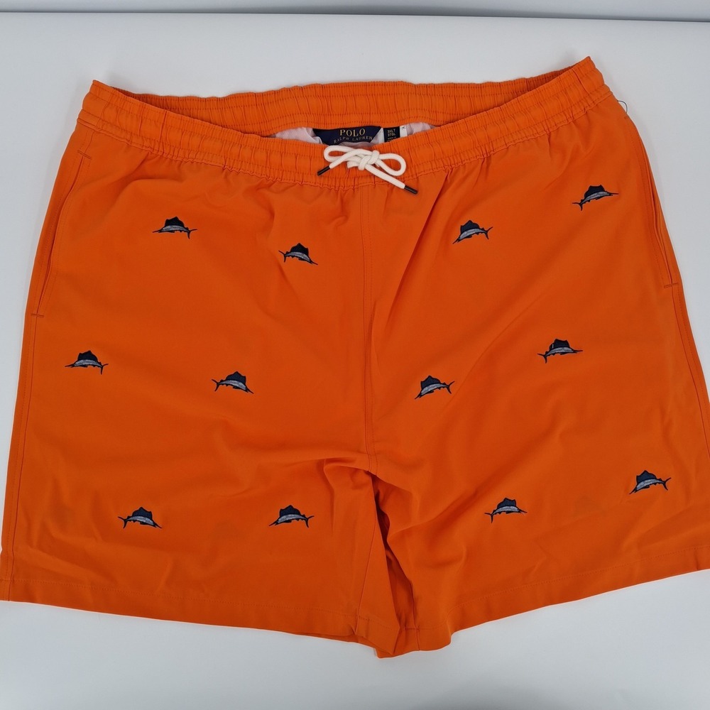 Polo Ralph Lauren 7.5 Inseam Classic Trunks, Orange 3XLT (Marlin Embroidery)